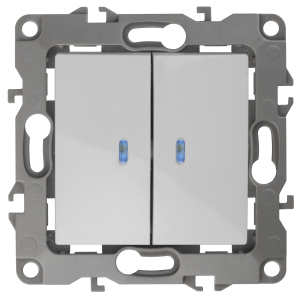 12-1105-01 ЭРА Выключатель двойной с подсветкой, 10АХ-250В, IP20, Эра12, белый (10/100/3200)