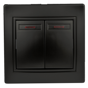 Выключатель Intro Plano 1-105-05 двухклавишный с подсветкой, 10А-250В, IP20, СУ, антрацит