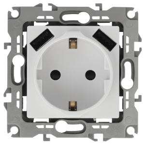 Розетка ЭРА Серия 12 12-4109-01 2P+E 16A-250В штор. с 2xUSB 5В-3А белый