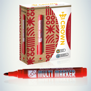 002674 Crown Маркер перманентный MULTI MARKER, КРАСНЫЙ   пулевидный 3мм (CPM-800) (12/720/14400)