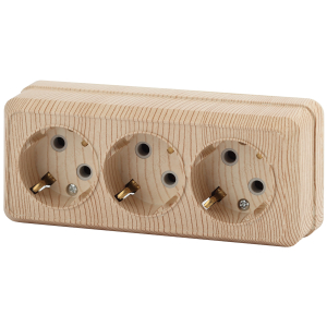 Розетка Intro Quadro 2-206-11 с заземлением тройная 3х2P+E 16А-250В IP20 ОУ сосна