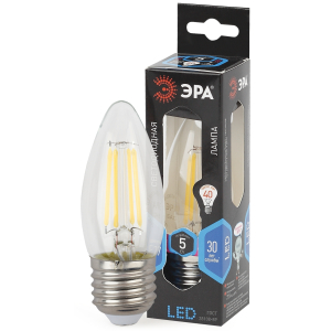 Лампа светодиодная ЭРА F-LED B35-5W-840-E27 5Вт филамент свеча нейтральный белый свет Е27