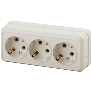 Розетка Intro Quadro 2-206-02 с заземлением тройная 3х2P+E 16А-250В IP20 ОУ слоновая кость