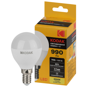 Лампа светодиодная Kodak LED P45-11W-830-E14 K 11Вт шар теплый белый свет Е14
