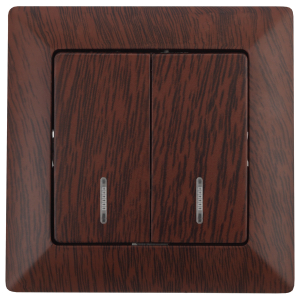 Выключатель Intro Solo 4-105-10 двухклавишный с подсветкой, 10А-250В, IP20, СУ, венге