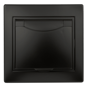 Розетка Intro Plano 1-203-05 с заземлением 2P+E Schuko с крышкой 16А-250В IP20 СУ антрацит