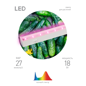 Светильник для растений, фитолампа светодиодная линейная ЭРА LLED-05-T5-FITO-18W-W розового свечения 18 Вт