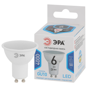 Лампа светодиодная ЭРА STD LED MR16-6W-840-GU10 GU10 6 Вт софит нейтральный белый свет