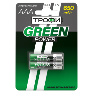 Аккумуляторы NiMH (никель-металлгидридные) Трофи HR03-2BL 650 mAh GREEN POWER (20/240/17280)