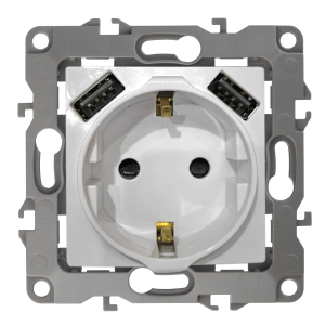 Розетка ЭРА Elegance 14-4109-03 2P+E 16A-250В штор. с 2xUSB 5В-3А алюминий