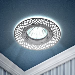 Светильник встраиваемый cо светодиодной подсветкой ЭРА DK LD42 WH/CH /1 под лампу MR16 GU5.3 белый/хром