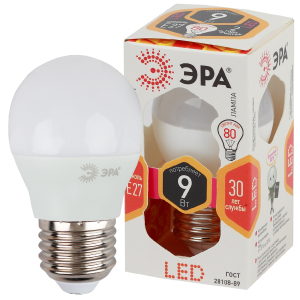 Лампа светодиодная ЭРА STD LED P45-9W-827-E27 9Вт шар теплый белый свет Е27