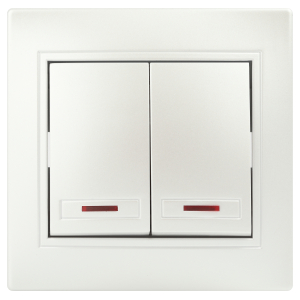 Выключатель Intro Plano 1-105-06 двухклавишный с подсветкой, 10А-250В, IP20, СУ, перламутр