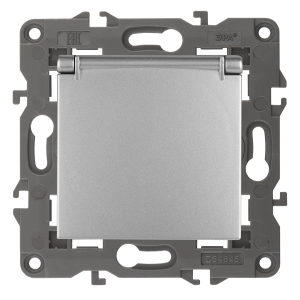 Розетка ЭРА Elegance 14-2103-03 с заземлением 2P+E Schuko со шторками с крышкой 16A-250В IP20 алюминий