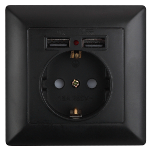 Розетка Intro Solo 4-410-05 с заземлением P+E Schuko со шторками 16А-250В + 2хUSB IP20 СУ антрацит