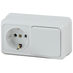 Блок розетка с выключателем Intro Quadro 2-701-01 горизонтальный 10-16-А-250В IP20 ОУ белый