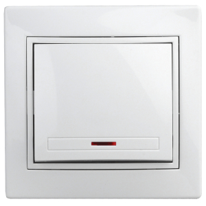 Выключатель Intro Plano 1-102-01 одноклавишный с подсветкой, 10А-250В, IP20, СУ, белый