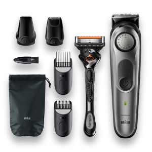 Триммер электрический Braun BT7320 Black для бороды, 4 насадки + Gillette, серебристо-черный, тип 5542