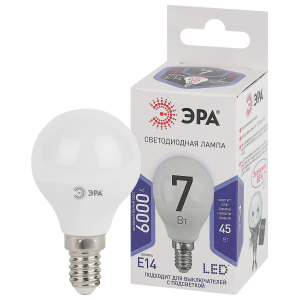Лампа светодиодная ЭРА STD LED P45-7W-860-E14 7Вт шар холодный дневной свет Е14