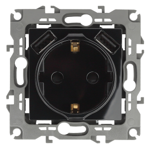 Розетка ЭРА Серия 12 12-4109-06 2P+E 16A-250В штор. с 2xUSB 5В-3А чёрный