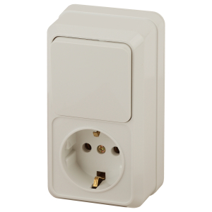 Блок розетка с выключателем Intro Quadro 2-705-02 вертикальный 10-16-А-250В IP20 ОУ слоновая кость