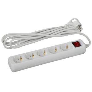 Удлинитель электрический ЭРА  UX-5es-3m с заземлением с выключателем 5 розеток 3 м ПВС 3x0,75мм2 10А