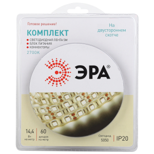 Комплект светодиодной ленты ЭРА 5050kit-14,4-60-12-IP20-2700-5m 