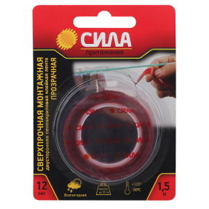 Двухсторонняя монтажная лента СИЛА SDST-1215TR сверхпрочная пеноакриловая 12 мм х 1,5м прозрачная