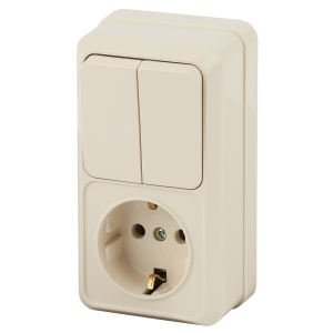 Блок розетка с выключателем Intro Quadro 2-706-02 двойным вертикальный 10-16-А-250В IP20 ОУ слоновая кость