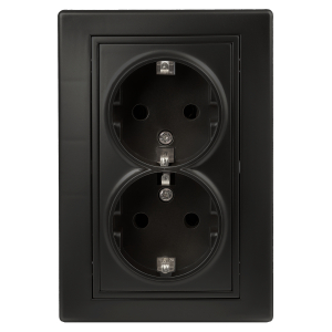 Розетка Intro Plano 1-205-05 с заземлением двойная 2X2P+E Schuko 16А-250В IP20 СУ антрацит