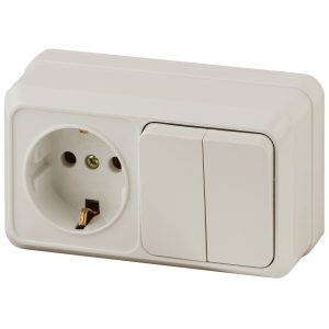 Блок розетка с выключателем Intro Quadro 2-702-02 двойным горизонтальный 10-16-А-250В IP20 ОУ слоновая кость
