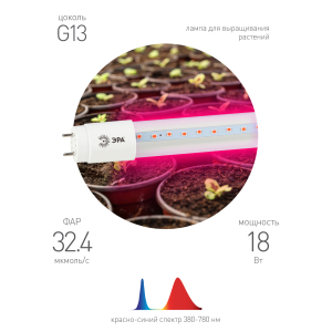 Фитолампа для растений светодиодная ЭРА FITO-18W-RB-Т8-G13-NL и мясных прилавков 18 Вт Т8 G13 красно-синего спектра