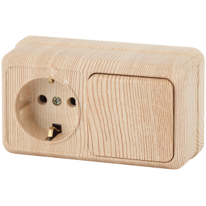 Блок розетка с выключателем Intro Quadro 2-701-11 одноклавишным горизонтальный 10-16-А-250В IP20 ОУ сосна