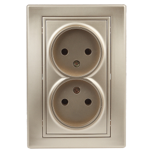 Розетка Intro Plano 1-204-04 без заземления двойная 2х2P 16А-250В IP20 СУ Plano шампань