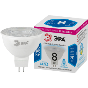 Лампа светодиодная ЭРА STD LED Lense MR16-8W-840-GU5.3 8Вт линзованная софит нейтральный белый свет GU5.3