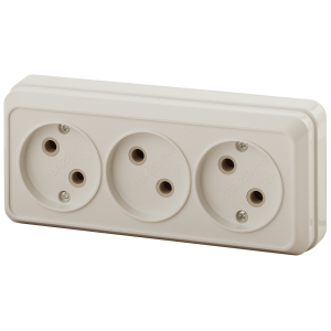 Розетка Intro Quadro 2-205-02 без заземления тройная 3х2P 16А-250В IP20 ОУ слоновая кость