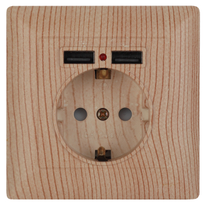 Розетка Intro Solo 4-410-11 с заземлением P+E Schuko со шторками 16А-250В + 2хUSB IP20 СУ сосна