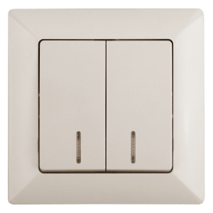 Выключатель Intro Solo 4-105-02 двухклавишный с подсветкой, 10А-250В, IP20, СУ, слоновая кость