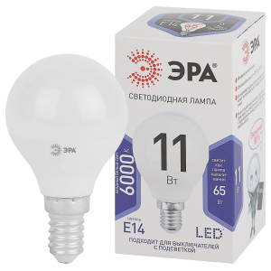 Лампа светодиодная ЭРА STD LED P45-11W-860-E14 11Вт шар холодный дневной свет Е14
