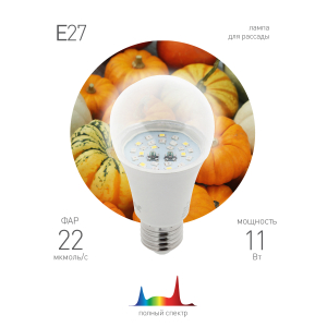 Фитолампа для растений светодиодная ЭРА FITO-11W-Ra90-E 27 полного спектра new 11 Вт Е27