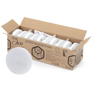 Лампа светодиодная ЭРА RED LINE ECO LED GX-10W-827-GX53 10-PACK 10Вт таблетка теплый белый свет GX53 набор 10 шт