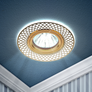 Светильник встраиваемый cо светодиодной подсветкой ЭРА DK LD42 WH/GD под лампу MR16 GU5.3 белый/золото