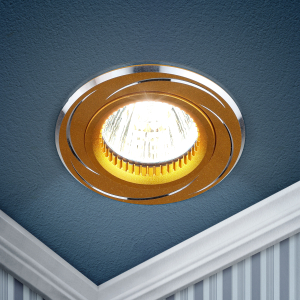 Светильник встраиваемый алюминиевый ЭРА KL34 AL/GD под лампу MR16 GU5.3 золото/хром