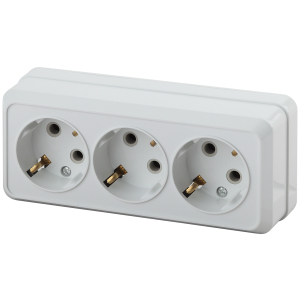Розетка Intro Quadro 2-206-01 с заземлением тройная 3х2P+E 16А-250В IP20 ОУ белый