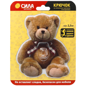 Крючок СИЛА  SHT12-S1C-12 на силиконовом креплении Мишка Teddy 12х14.5 см нагрузка до 2,5 кг