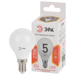 Лампа светодиодная ЭРА STD LED P45-5W-827-E14 5Вт шар теплый белый свет Е14