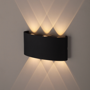 Светильник декоративный настенный светодиодный ЭРА WL12 BK 6х1Вт 3000К IP54 черный для интерьера и фасадов зданий