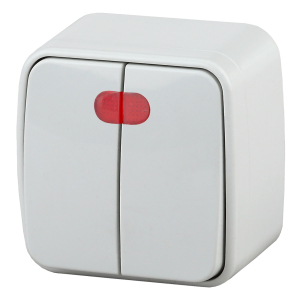 3-105-01 Intro Выключатель двойной с подсветкой, 10А-250В, IP20, ОУ, Polo, белый (18/360/4320)