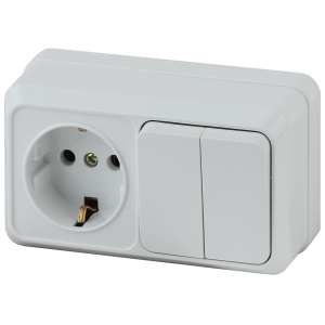 Блок розетка с выключателем Intro Quadro 2-702-01 двойным горизонтальный 10-16-А-250В IP20 ОУ белый