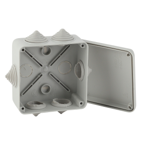 Распаячная коробка ЭРА KORv-100-100-50-6g открытой установки серая 100х100х50мм на винтах 6 гермовводов IP55